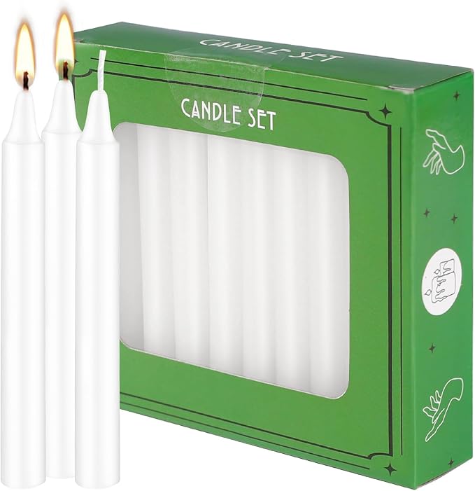 Set of 20 White Spell & Chime – Premium Mini Taper Candles for Rituals, Prayer, Birthdays, Meditation, Altar - 4 Inch Tall, Unscented (White)
