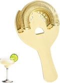 Gold Cocktail Strainer for Drinks 2 Prong Hawthorne Strainer with Removable Spring Stainless Steel Bartending Strainer Bar Cart Tool