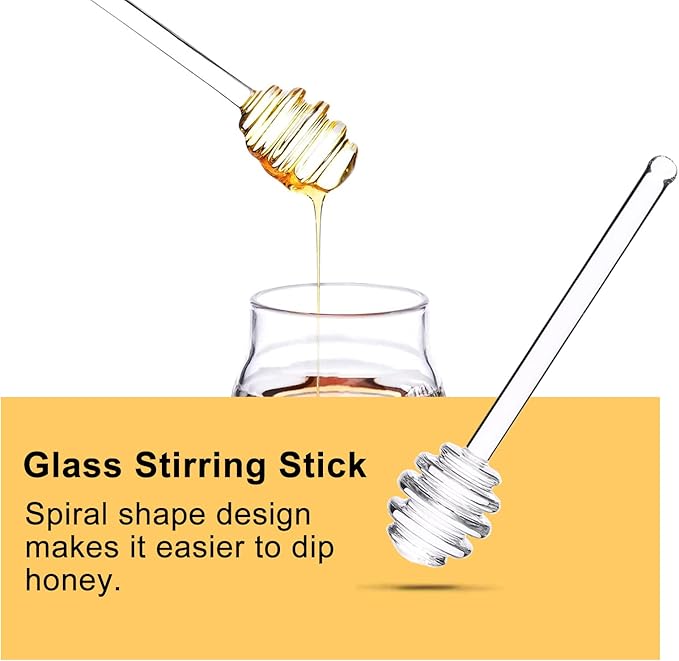WAFJAMF 2 Pcs 6'' Glass Honey Dipper Stick, Honey Jam Syrup Mixing Stirrer Spoon for Honey Pot Jar