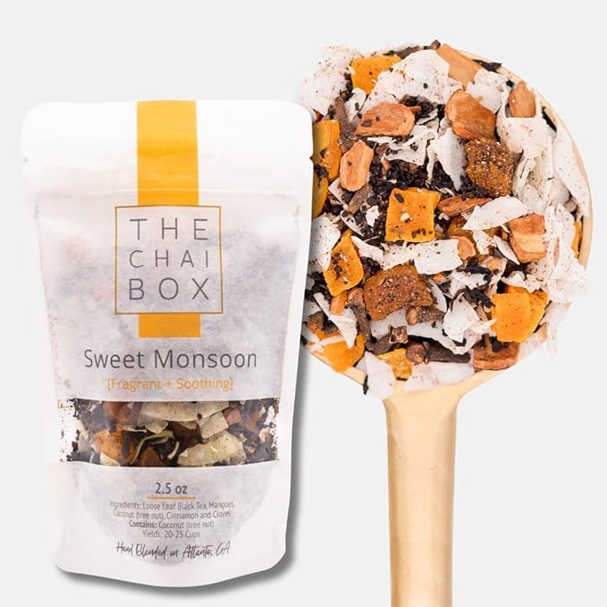 The Chai Box Loose Leaf Mango Tea - Featured in Oprah's Favorite Things | Caffeinated Black Tea with Mango,Coconut, Cinnamon & Clove ( Pack of 1) 2.5 oz | Makes 25 Cups | Small Batch Loose Leaf Tea with Whole, Premium Spices