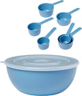 Plastic Mixing Bowl 2.8 L with Measuring Spoons Set – Non-Slip Base, Easy-Pour Spout, Nesting Design, Kitchen Tool Set for Baking, Cooking, and Food Prep