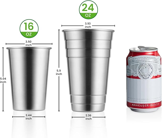 MEWAY Premium Stainless Steel Cups 24 oz Pint Cup Tumbler (16 Pack) - Premium Metal Cups - Stackable Durable Cup，Chilling Beer Glasses, for Travel, Outdoor, Camping, Everyday