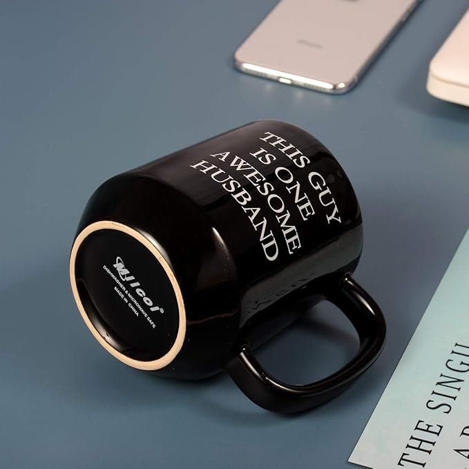 Miicol Funny Coffee Mug 16 oz, Black Coffee Cup, Large Ceramic Tea Mug, Gift Idea for Men, Husband, Flat Bottom Tea Cup, Unique Gift for Birthday, Christmas
