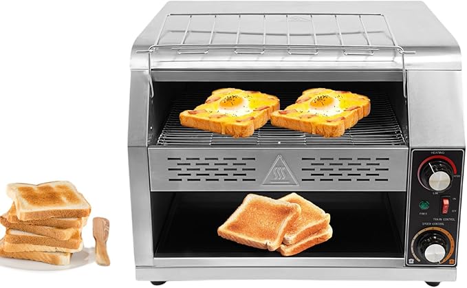 Commercial Toaster Conveyor, Electric Stainless Steel Restaurant Toaster Oven for Bagel Burgers Bun Bread, Heavy Duty Industrial Conveyor Toasters (450 Slices/Hour)