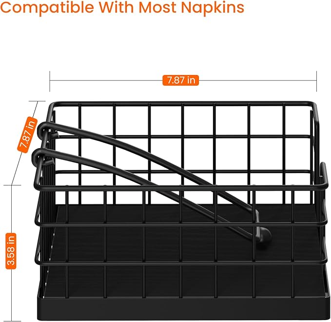 Homode Napkin Holders for Paper Napkins, Farmhouse Napkin Holder for Table, Flat Napkin Basket with Weighted Arm, Square Napkin Dispenser for Kitchen, Black