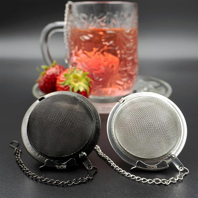2.2 Inch Tea Ball Infuser Set – 2 PCS Stainless Steel Mesh Tea Strainers for Loose Leaf Tea, Spices, Herbs – 1 Black & 1 Silver – Reusable Steeper Filters