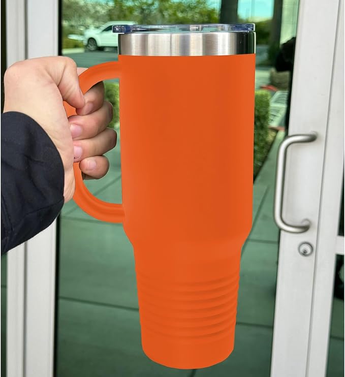 LaserGram 40oz Vacuum Insulated Travel Mug with Handle, Sushi, Personalized Engraving Included (Orange)