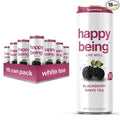 Happy Being Sparkling Nutrient-Rich Blackberry Citrus White Tea – Infused with Turmeric, Elderberry, Vitamin D3, Caffeine Free, Plant-Based, Low Calorie & Low Sugar Drinks, 12oz (16 Pack)