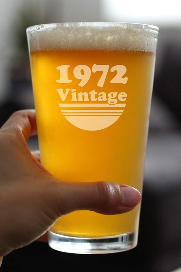 Bevvee Vintage 1972 Pint Glass for Beer - 53rd Birthday Gifts for Men or Women Turning 53 - Fun Bday Party Decor - 16 oz