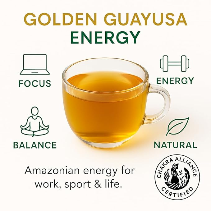 Pacha Ancient Energy Guayusa Tea | Green Guayusa | Traditional Guayusa | Loose leaf | Tea Bags | Energy Tea | l-theanine + caffeine | clean energy drink | Alternative to Yerba Mate, Coffee, and Green Tea (32oz, Golden Guayusa)
