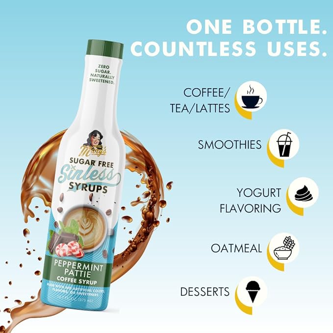 Sugar Free 3pk Peppermint Pattie Sinless Syrup - Stevia Based, No Sugar Alcohols or Sucralose, No Artificial Sweeteners, Natural Ingredients, Coffee Tea Cocoa Dessert, Keto Friendly, 3 Pack