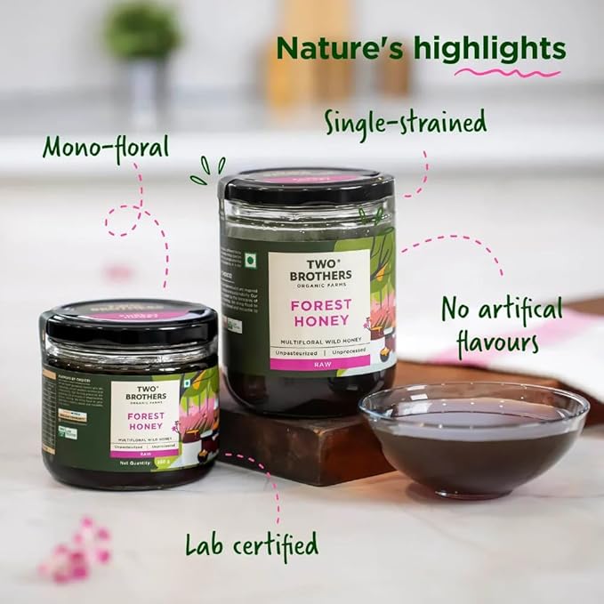 Forest Honey | Raw, Wild, Unfiltered & Unpasteurized | Multifloral Honey from Native Indian Bees | No Additives, Rich in Pollen 17.6 Oz from Two Brothers Organic Farms