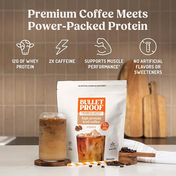 Bulletproof Original High Protein Iced Instant Coffee, 14 Servings, 12g Whey Protein, No Artificial Flavors & Sweeteners, 170mg Caffeine Per Serving, Creamy Coffee Forward