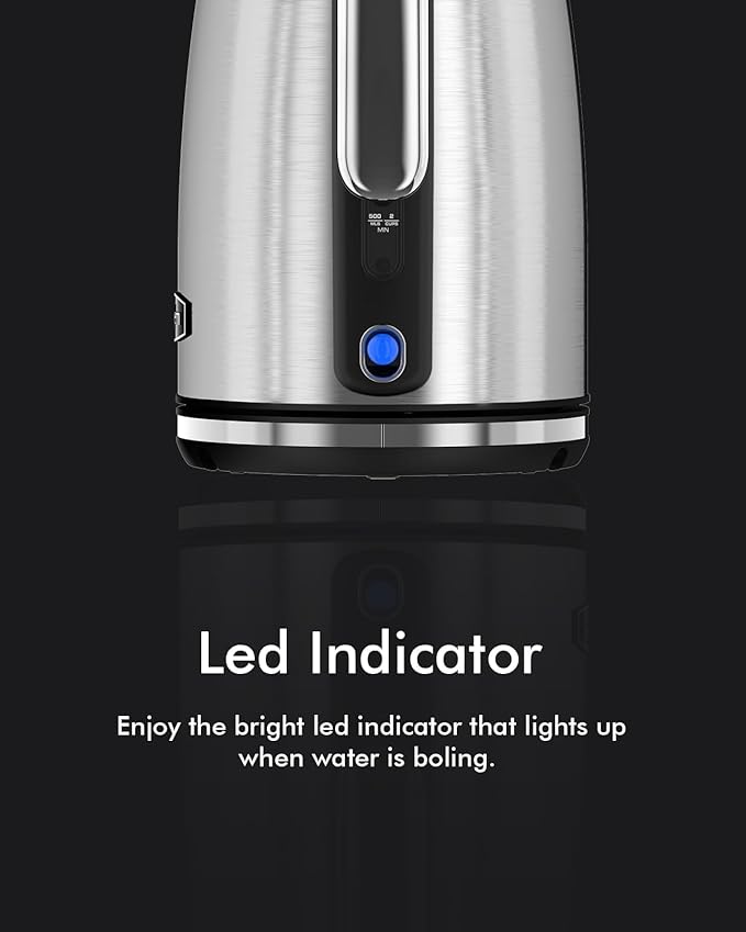 Electric Kettle Stainless Steel - 1.7L 1500W, Auto Shutoff, Fast Boil
