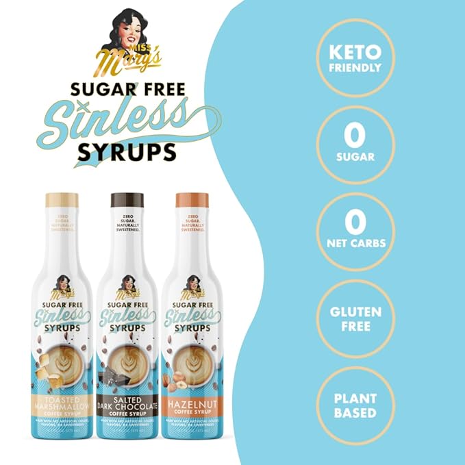 Sugar Free Fireside Favorites Sinless Syrup- Hazelnut, Toasted Marshmallow, Salted Dark Chocolate. Sugar Free Coffee Syrup,Keto Friendly, Zero Carbs, Plant Based, Natural Ingredients, No Artificial Sweeteners, No Sugar, Diabetic Friendly, Kosher