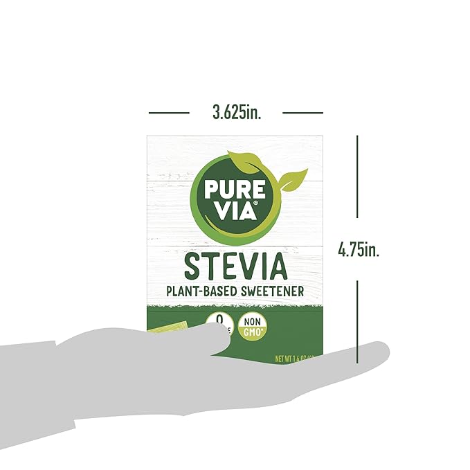 PURE VIA Stevia Sweetener Packets, Sugar Substitute, Natural Sweetener, No Erythritol, Zero Calorie Natural Sweetener Packets, 40 Count (Pack of 12)