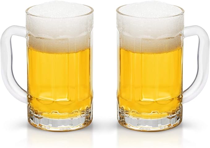 COKTIK 2 Pack Heavy Large Beer Glasses with Handle - 14 Ounce Glass Steins, Classic Beer Mug glasses Set