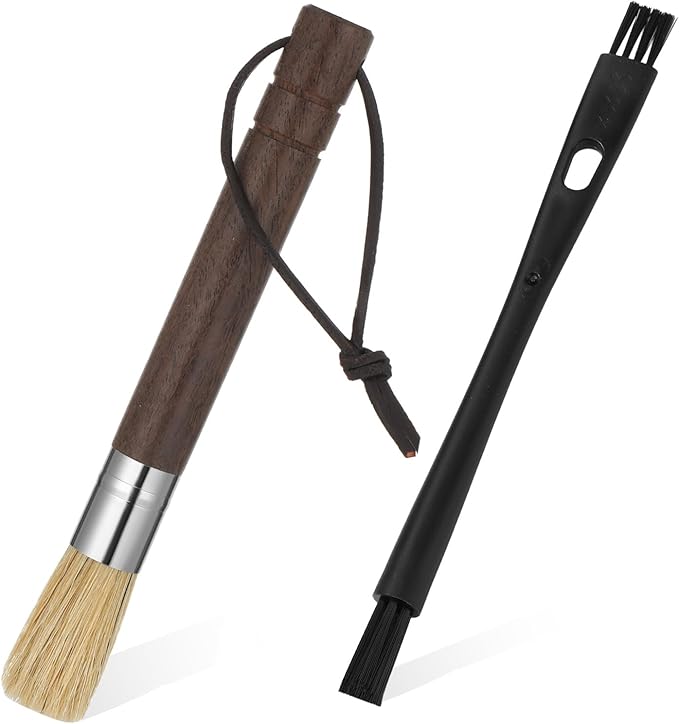 2 Pack Espresso Machine Brush Cleaner Tool Coffee Grinder Cleaning Brush Barista Wood Dusting Brushes Coffee Bar Accessories with Hanging Loop for Wood Handle Coffees Machine Toaster Home Kitchen