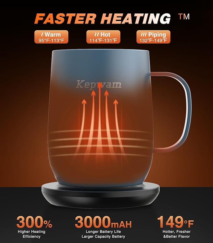 Self Heating Coffee Mug T2, 16oz Smart Heated Coffee Mug, 150 Min Battery Life - Hot up to 149℉ Temperature Control Coffee Mug Warmer, Gifts for Dad Mom (No APP)