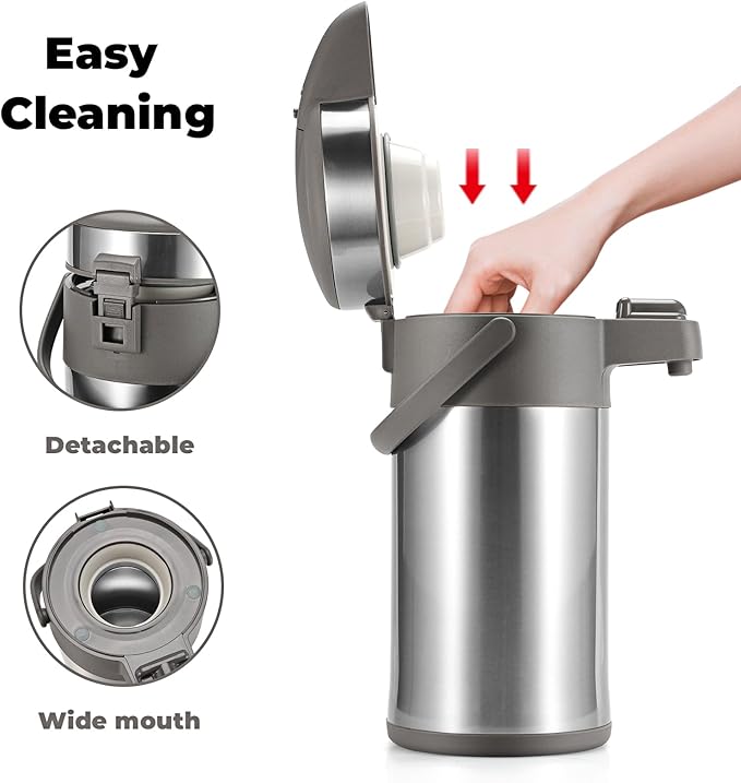 OJOJ 3L/101OZ Thermal Coffee Carafe with Pump, Thermal Beverage Dispenser, Coffee Airpot Stainless Steel Coffee Carafe for Hot Drinks Silver