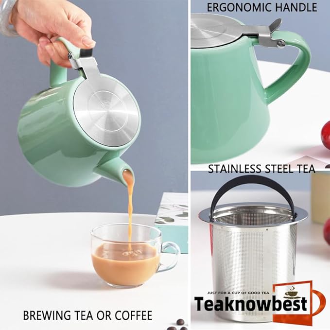 loose tea pot, Ceramic teapot with infuser, 19oz Tea pot for loose leaf tea, Suitable for 2-3 people to brew tea or coffee (azure)