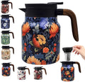 Vintage Floral Pattern Tea Pots – Built-in Infuser,Vintage Floral Teapot with Built In Infuser Stainless Steel Thermal Carafe with Lid for Hot Drinks,Purple(Wooden handle,35oz)