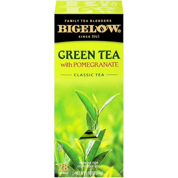 Bigelow Tea Green Tea with Pomegranate 28-Count Box (Pack of 1) Premium Green Tea with Pomegranate Rosehips Hibiscus Antioxidant-Rich All Natural Medium-Caffeine Tea in Foil-Wrapped Bags