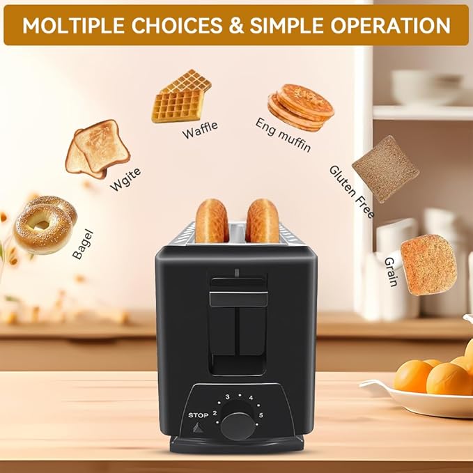 Sleek 2-Slice Toaster with Wide Slots – 6 Adjustable Settings, Defrost for Frozen Bread, Removable Tray, Compact Stainless Steel Design – Modern kitchen appliances Essential (White)