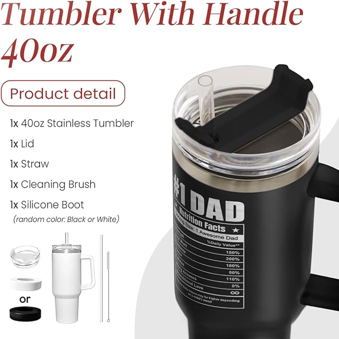 SANDJEST Best Dad Ever Tumbler 40Oz, Gifts for Dad for Christmas Birthday Valentine Fathers Day, Dad Coffee Cup Stainless Steel Insulated Tumblers with Lid & Straw, Dads Gift from Daughter Son