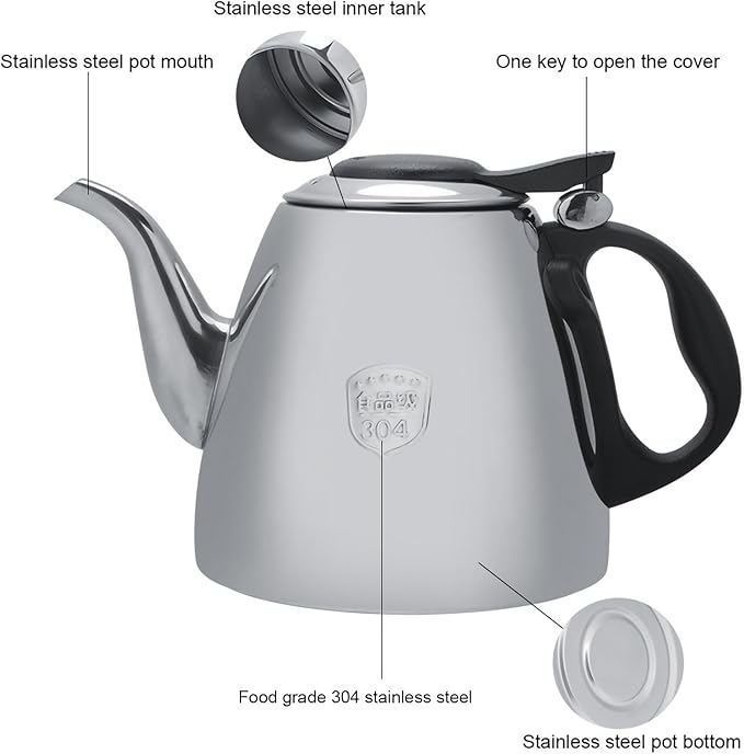 1.2l 1.5L Stovetop Teapot Stainless Steel Stove top Teapot Tea Coffee Pot Kettle Heat Resistant Handle(1.2L)