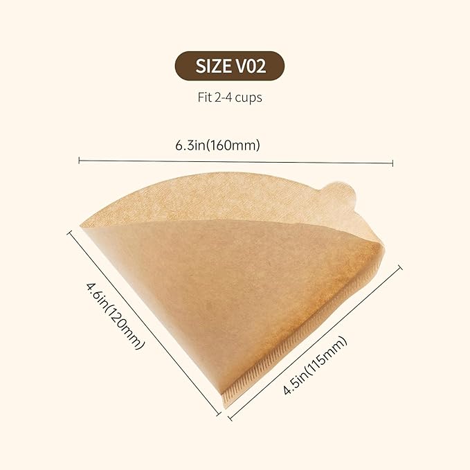 Coffee Filters V60 Coffee Filter Size 02 Cone Coffee Filters 2-4 Cups for Pour Over and Drip Coffee Maker(Natural Brown, 100 Count)