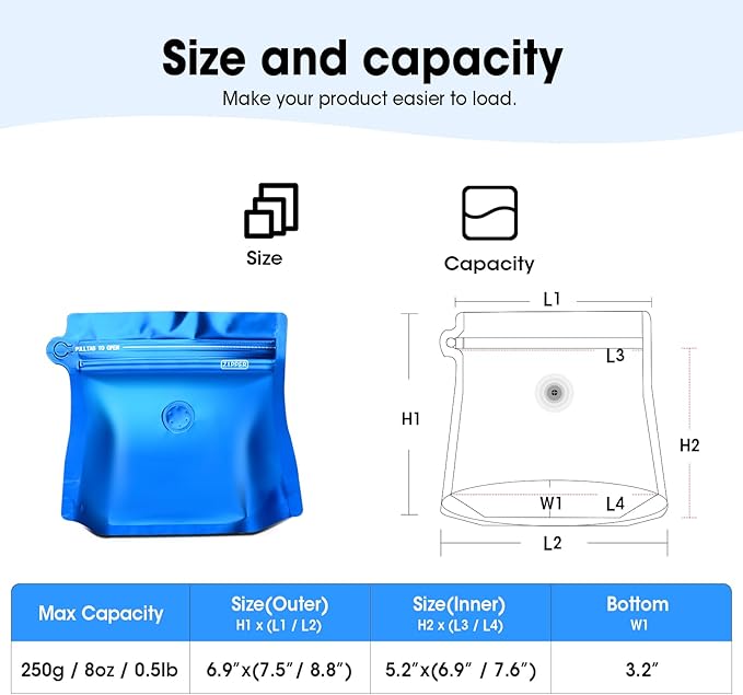 8oz 1/2 lb 60pcs Coffee Bags with Valve,Vented Coffee Bag Packing Food Store Bags Coffee Packaging Stand-up Coffee Storage Pouches Diamond Shaped Need to Use Heat Sealing Machine（Blue）
