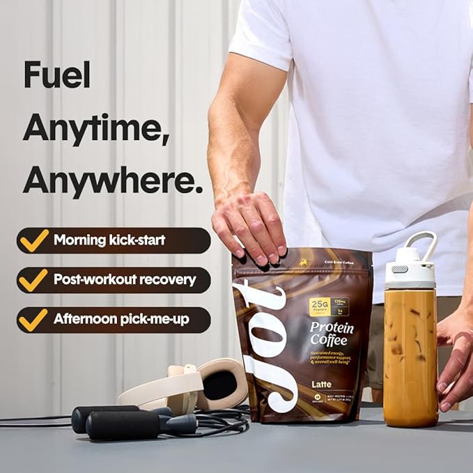 Jot Latte Protein Cold Brew Coffee Powder | Instant Iced Coffees | 25g Premium Whey Protein, 170mg Caffeine Per Serving | 15 Servings