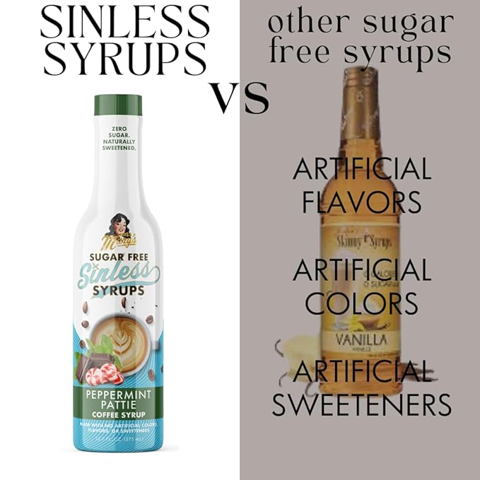 Sugar Free 3pk Peppermint Pattie Sinless Syrup - Stevia Based, No Sugar Alcohols or Sucralose, No Artificial Sweeteners, Natural Ingredients, Coffee Tea Cocoa Dessert, Keto Friendly, 3 Pack