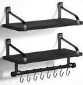 Love-KANKEI Floating Shelves for Coffee Bar,Bathroom Shelves with Towel Bar, Wall Shelves with 8 Hooks for Kitchen, Storage Shelf Set of 2 for Bedroom,Living Room，17.3 Inch Black
