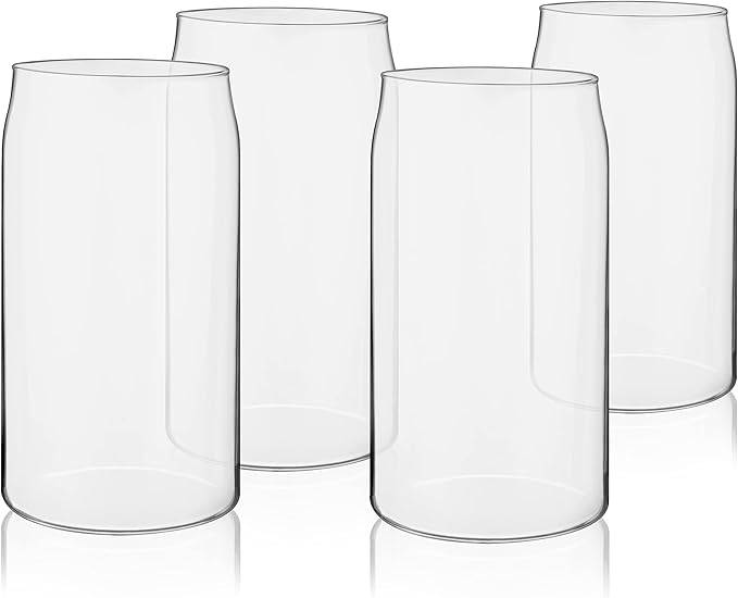 True Beer Can Glasses, Clear Tumblers, Superior Cocktail, Water, Juice, Iced Coffee, Soda, Beverage Drinking Glass, Kitchen Glassware Sets, Drinkware, Home Bar, 16 oz Set of 4