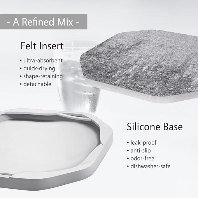 UMIRRO Absorbent Coasters for Drinks with Holder, Silicone Cup Coaster with Felt Insert for Coffee Table Decor, Small Unique Birthday Gift Ideas for Men, Dad, Him, Women Mom, Her, 4", Brown, Set of 6