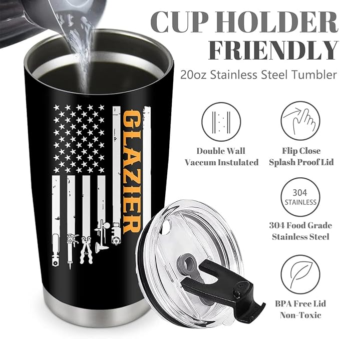 Glazier Gift, Glass Fitter Gifts for Dad, Stainless Steel Insulated Tumbler 20oz