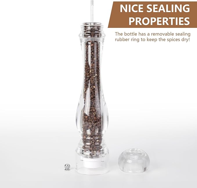 LHS 12 Inch Pepper Mill Grinder Salt Grinder, Arcylic Peppercorn Grinders with Adjustable Coarseness-Clear