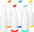 6-Piece Professional Bar Juice Pour Bottles Set - 0.9 Quart Juice Pourers for Bartending, Store and Pour Containers for Bar with Leakproof Spouts (Multicolor, 3.7x13 Inch, PP Plastic)
