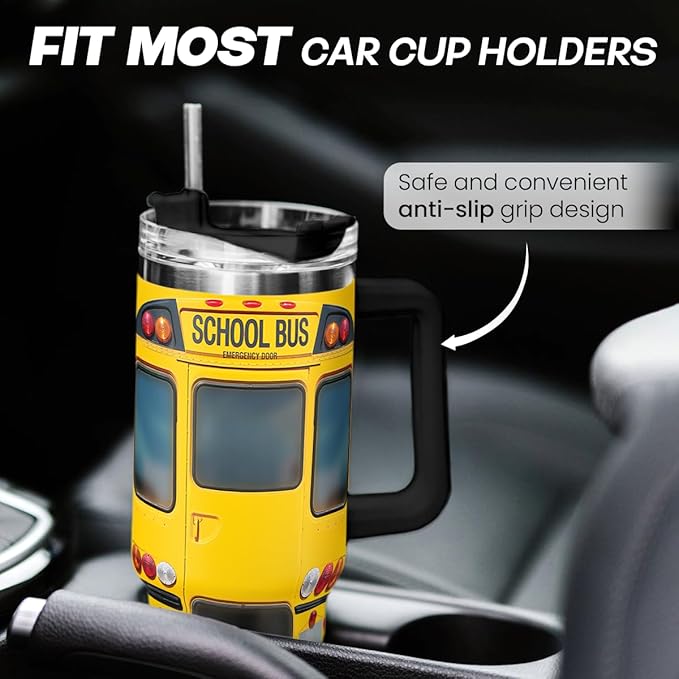SANDJEST School Bus Driver Gift, 40oz Stainless Steel Insulated Coffee Tumbler With Lid & Straw, Travel Mug Appreciation Gift for Men Women Christmas Birthday Back To School
