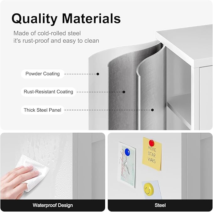 Metal Storage Cabinet,72H Display Cabinets with 2 Mesh Door,Pantry Organizers and Storage,Display Shelves for Collectibles,Storage Cabinet for Home, Office, Bookcase(White)