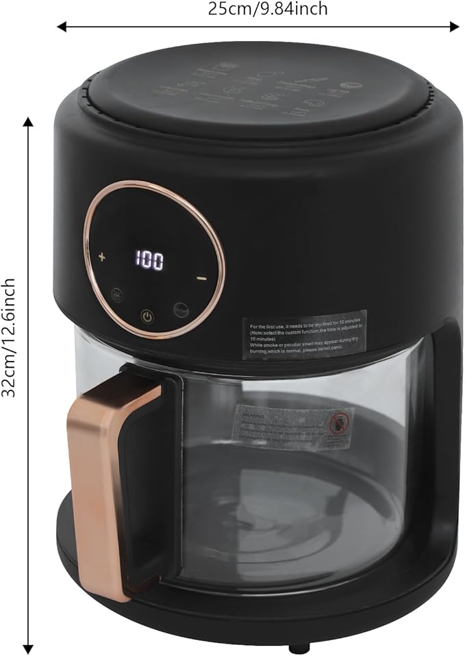 Air Fryer,3.8 Quart Transparent Air Fryer Oven,Adjustable Temperature,8 Preset Cooking Options,60 Min Auto,for Roast, Broil, Dehydrate & More for Quick, Easy Meals,Black
