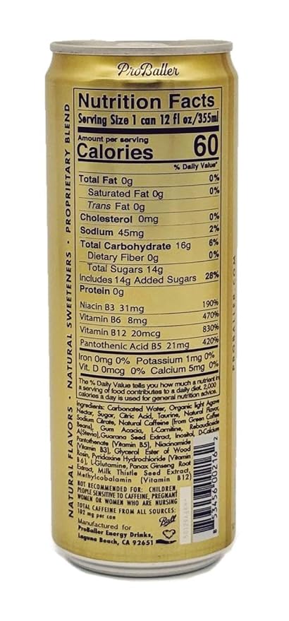ProBaller Ultra Premium Energy Drink - Natural Clean NSF Certified Sport Drink with Amino Acids, Taurine, Biotin, Organic Agave, Vitamin B 12 Methylcobalamin, & Electrolytes - 15 Pack - Citrus
