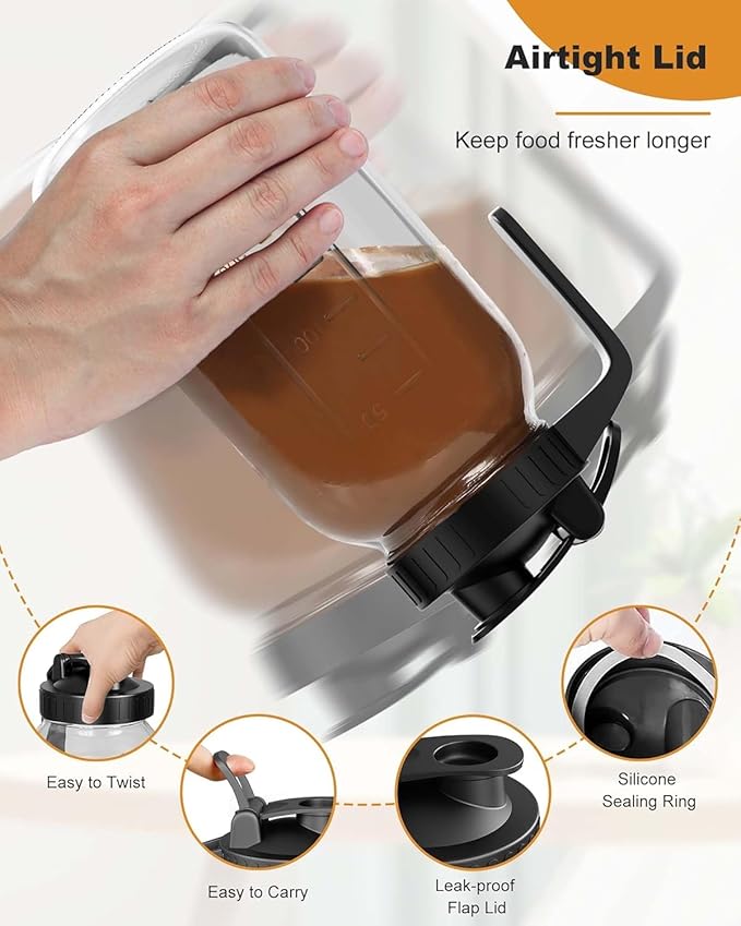 2-Pack 64oz Glass Pitcher with Lid, Leakproof Airtight Silicone Seal, Flip-Top Easy-Refill Refrigerator Pitcher with Handle & Spout for Iced Tea, Cold Brew, Lemonade & Sun Tea