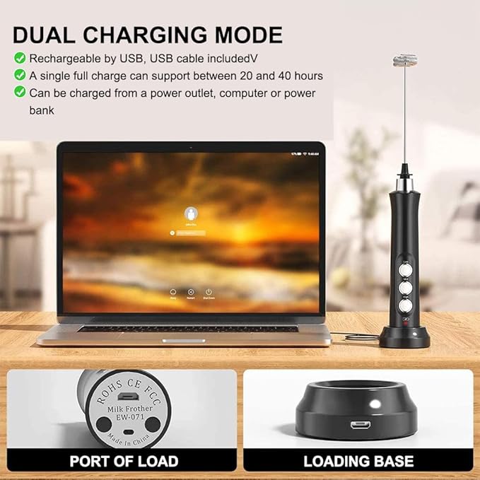 Milk Frother Handheld, atolla USB Rechargeable Electric Foam Maker with 3 Heads, 3 Adjustable Speeds Mini Milk Foamer for Latte, Cappuccino, Coffee, Hot Chocolate, Matcha