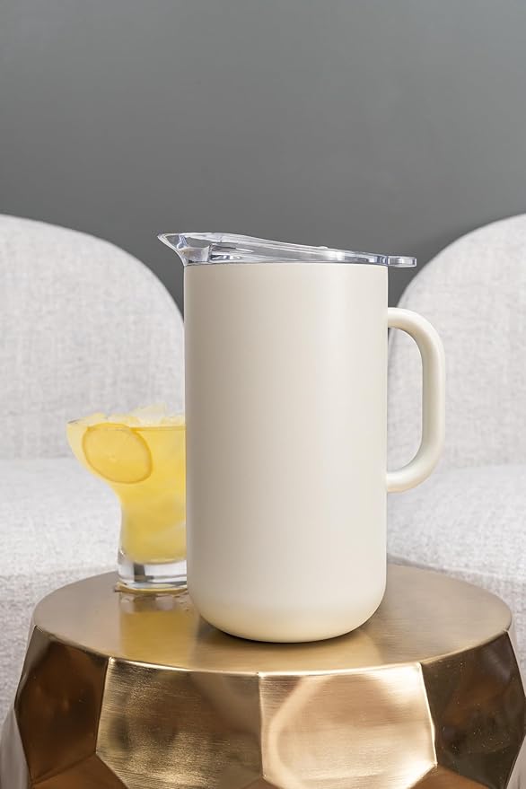 Served Premium Insulated Pitcher (2L/66oz) - Double Walled, Copper Lined Stainless Steel Pitcher with Lid - Vacuum Insulated Carafe for Hot Coffee, Tea, Iced Drinks, Water, Cocktails, and More