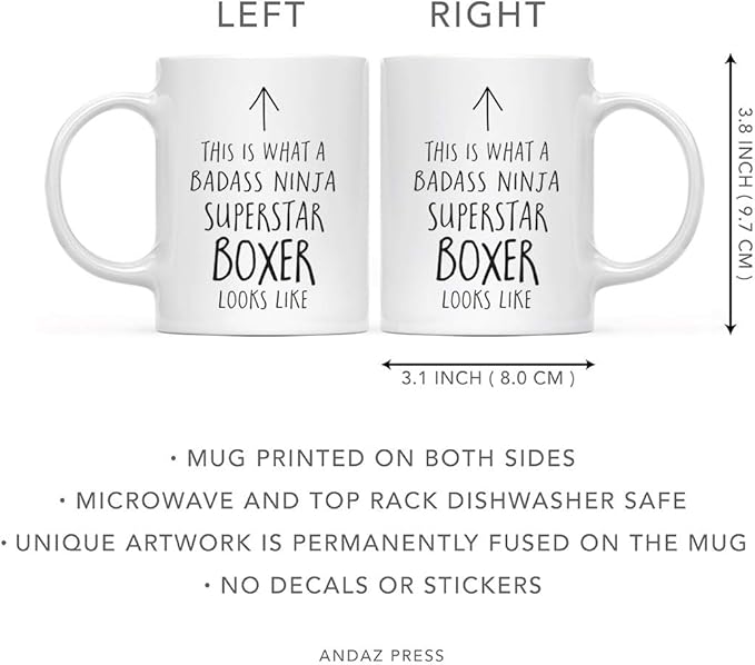 Andaz Press Funny 11oz. Ceramic Coffee Tea Mug Gift, This is What a Badass Ninja Superstar Boxer Looks Like, 1-Pack, Birthday Christmas Gift Ideas Coworker