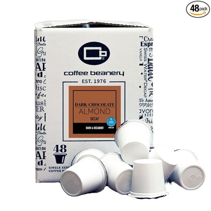 Dark Chocolate Almond Decaf Coffee Pods by Coffee Beanery | 48ct Bulk Medium Roast Arbica Coffee
