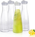 4 pack 50 oz Plastic Water Carafe with Flip Top Lid, Round Base Juice Containers for Mimosa Bar - BPA-Free Leakproof Beverage Pitcher for Water, Iced Tea, Milk & Fridge Storage（4Pack/50oz)